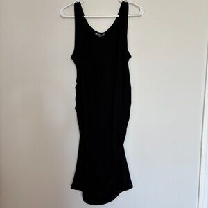 GINKANA NEW Tank Dress Womens L Bodycon Ruching Sleeveless Black Stretch Knee